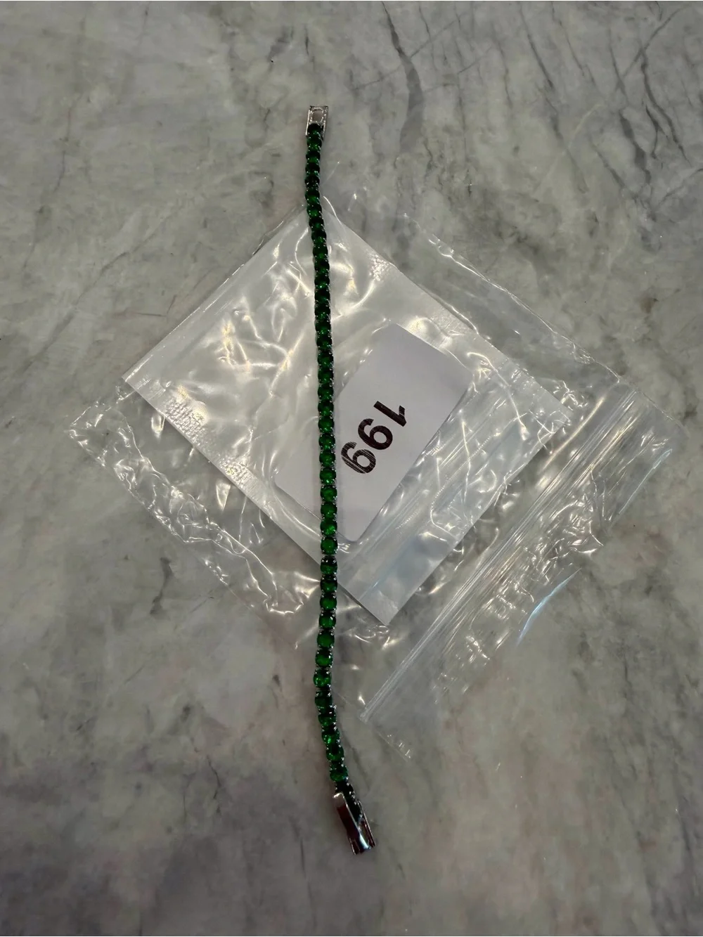 Gold Tone Bracelet Stack with Emerald and Clear Crystal Tennis Bracelets